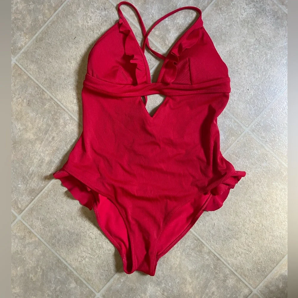 Red Ruffle One Piece - Picture 1 of 4